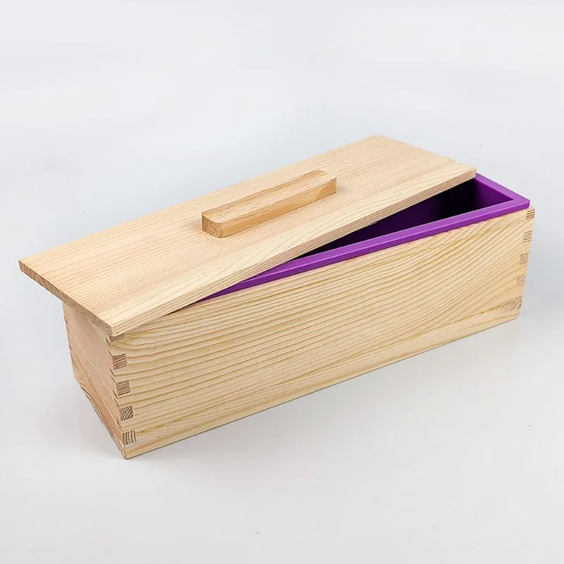 Soap Making Kit For Beginners - แม่พิมพ์สบู่ซิลิโคนรูปสี่เหลี่ยมผืนผ้ายืดหยุ่นแม่พิมพ์พร้อมกล่องไม้สําหรับ DIY Handmade เครื่องมือ MJ902